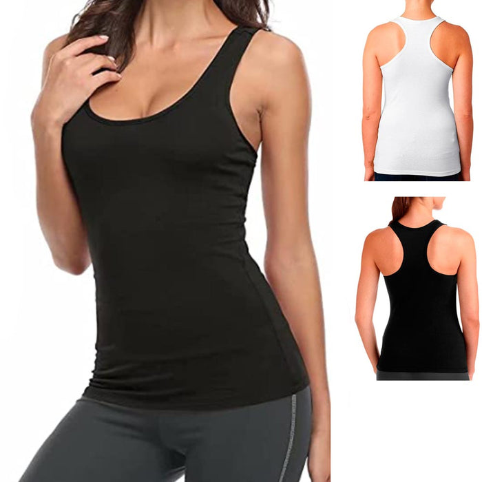 2PC Womens Racerback Tank Top Seamless Sleeveless Solid Cami Workout Black White
