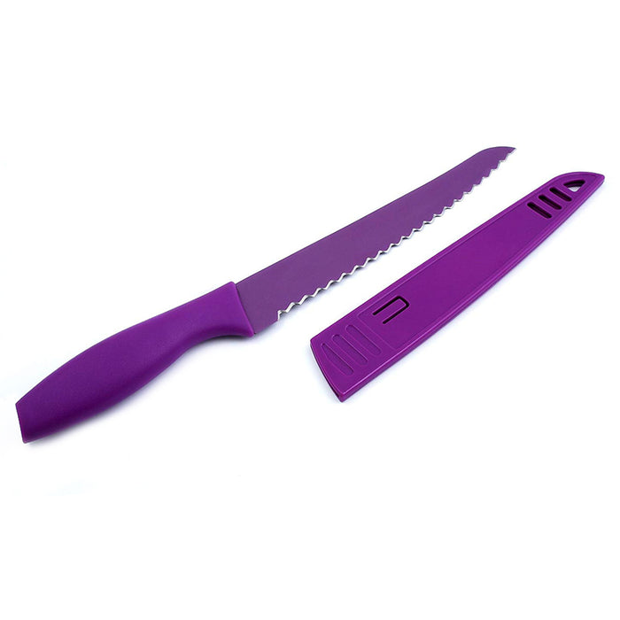 Tomodachi Bread Knife 8 Kitchen Knife Slicer Purple with Blade Guard