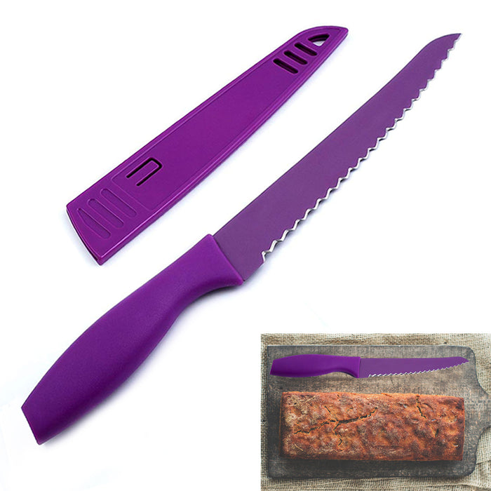 Tomodachi Bread Knife 8 Kitchen Knife Slicer Purple with Blade Guard