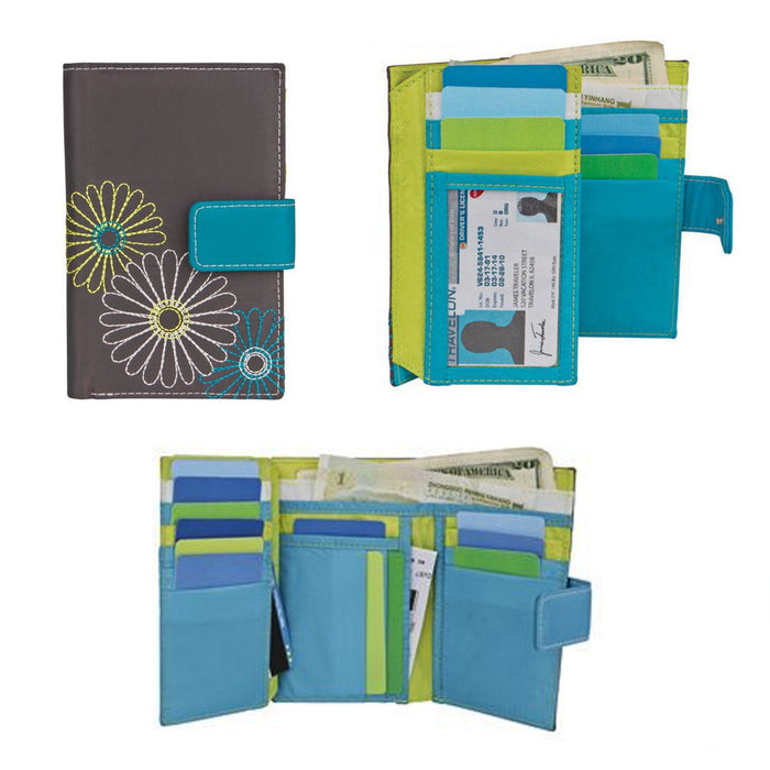 Women's RFID Blocking Wallet Safe ID Holder Daisy Trifold Travel Case Travelon !