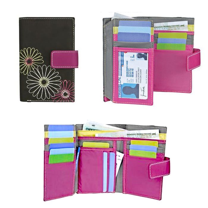 Women's RFID Blocking Wallet Safe ID Holder Daisy Trifold Travel Case Travelon !