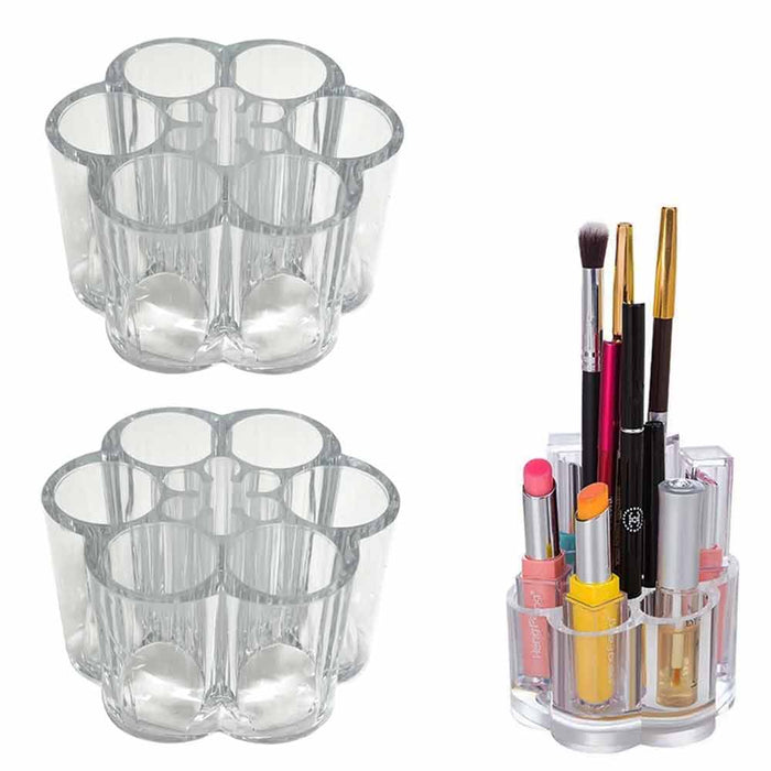 2 PC Cosmetic Holder Organizer Acrylic Makeup Stand Vanity Flower Shape 12 Slots