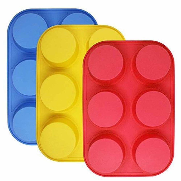 3 Pack 6 Cups Silicone Muffin Pan Cupcake Baking Mold Non Stick Tray Food Grade