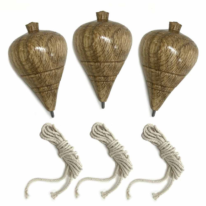 Set of 3 Classic Wooden Spinning Top Trompo Steel Point Mexican Toys With Cord