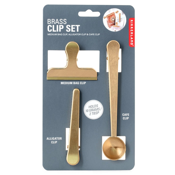 3Pc Kikkerland Stainless Steel Brass Clip Set Heavy Duty Gold Bag Grip Seal Tool