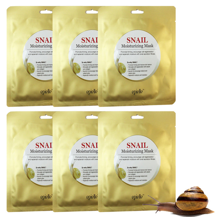 6 Pack Snail Face Mask Baba de Caracol Wrinkles Scars Acne Stretch Marks Hydrate