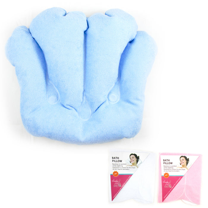 Inflatable Bathtub Pillow Shell Shape Spa Neck Cushion Terrycloth Vinyl Suction