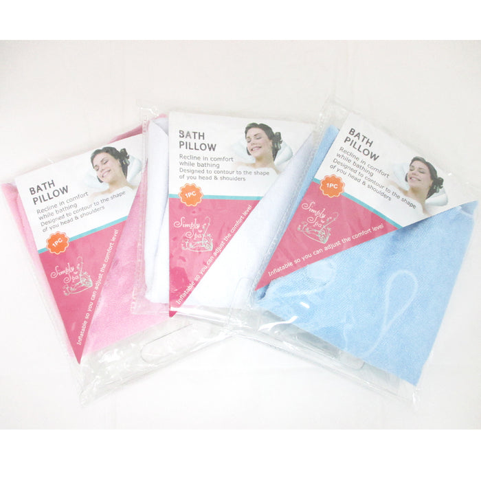 Inflatable Bathtub Pillow Shell Shape Spa Neck Cushion Terrycloth Vinyl Suction