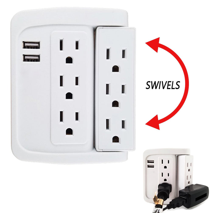 Wall Adapter Tap Surge Protector Multi Plug USB Charging Ports Swivel AC Sockets