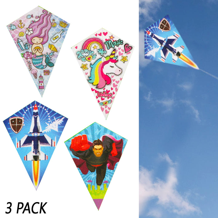 3 Pack Easy Flyer Diamond Kite Fun Kids Beach Park Outdoor Games Plastic Fly Toy