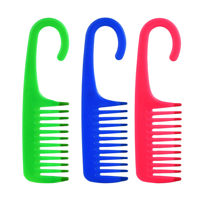 3 Pack Shower Combs w/ Hook Wide Tooth Dry Wet Hair Gently Detangling Durable