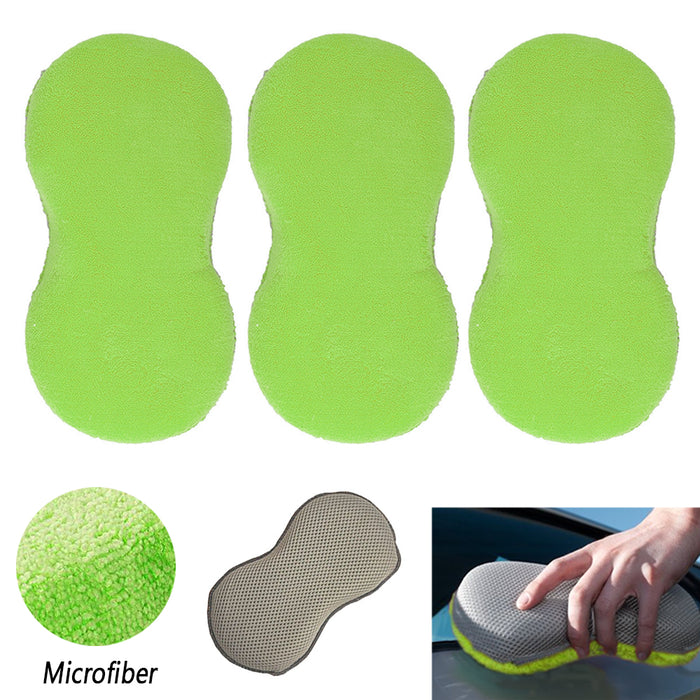 3Pc Car Wash Sponge Detail Microfiber Scrub Care Lint Scratch Free Cleaning Tool