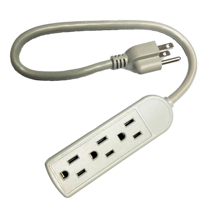 3 Outlet Power Strip 1 Ft Heavy Duty Extension Cord 13 Amps Breaker 125V NEW