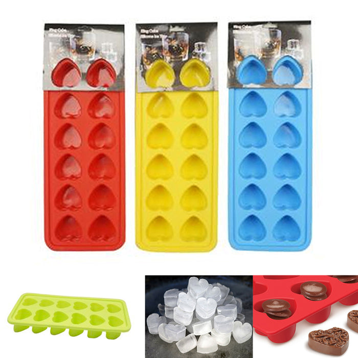 3 Silicone Ice Tray Heart Shaped Cube Maker Jelly Chocolate Cake Mold Party New