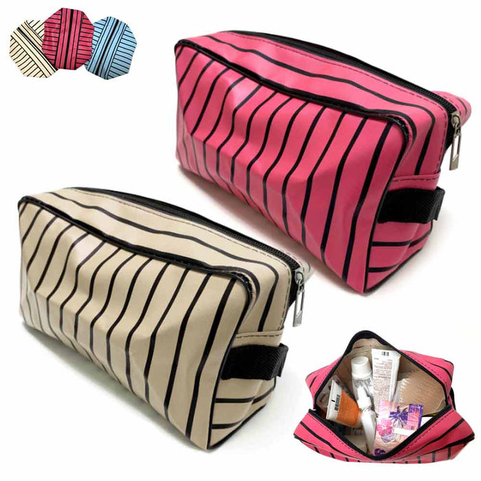 2 Cosmetic Bag Women Makeup Pouch Travel Toiletry Stripe Organizer Storage Girls