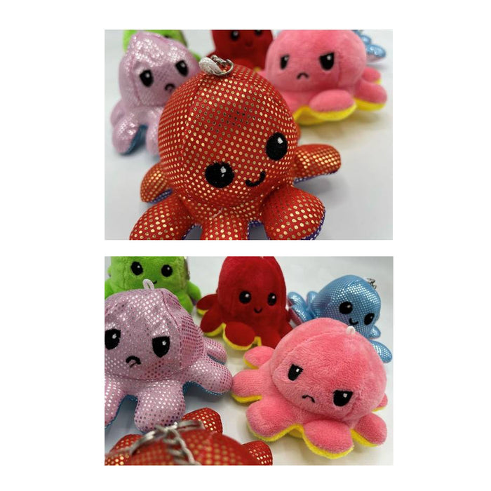 2 Pc Moody Octopus Plush Keychain Flip Emotions Happy Grumpy