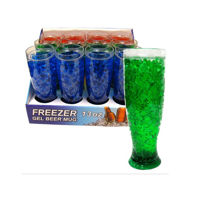 2 Pc Freezer Mug Double Wall Gel 13 Oz Pilsner Tumbler Beverage Cooling Beer Cup