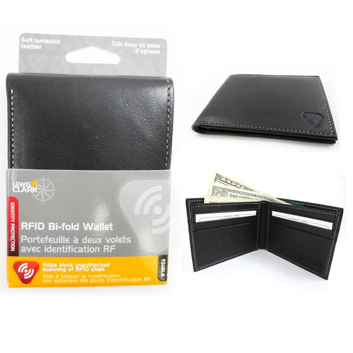 Lewis N Clark Wallet Bifold Genuine Leather RFID Blocked Credit Card ID Security