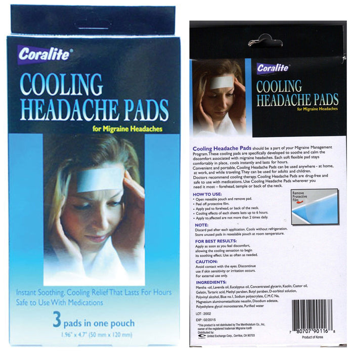 9 Pc Cooling Migraine Headache Pads Soothing Pain Relief Therapy Coralite New !