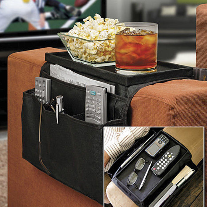 Sofa Arm Rest Organizer 5 Pocket Caddy Couch Tray Remote Control Holder Table