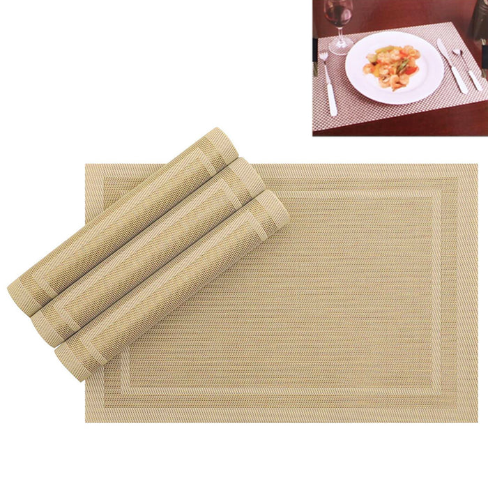 8PC Set PVC Dining Room Table Mats Heat Insulation Tan Woven Placemats 12" x 18"