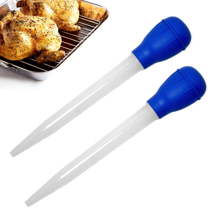 AllTopBargains 2 Pack Nylon Heat Resistant Turkey Baster Rubber Bulb Kitchen Cooking Utensils, Blue, Variable