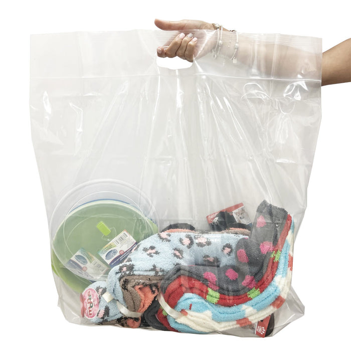 AllTopBargains 3 Large Plastic Clear Storage Bags Handle Resealable Zipper Clothes Travel 15x17