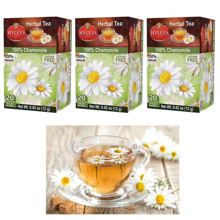 3 Pack Chamomile Tea Bags Calming Beverage Natural Herbal Tea Caffeine Free 60ct