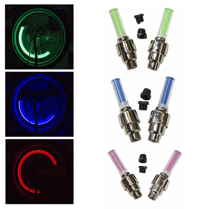 2PC Bike Wheel LED Lights Batteries Included Bright Visible Safe Tire Cap Colors