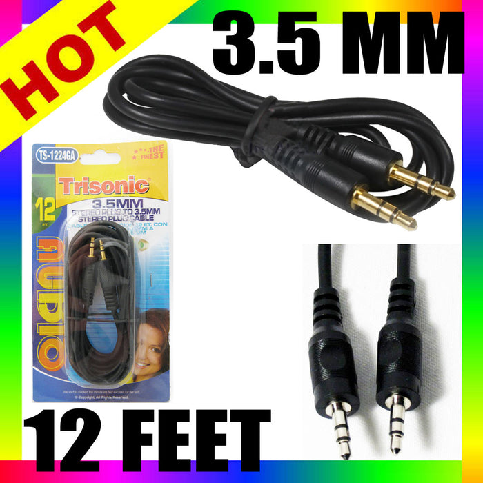 12 FT CAR AUDIO 3.5MM JACK AUX AUXILIARY CABLE IPOD MP3 AUDIO MALE PLUG ADAPTER