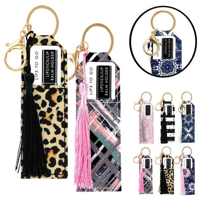 2 Fashion Lipstick Case Holders w/ Key Chain Lip Balm Portable Cosmetic Gift Kit
