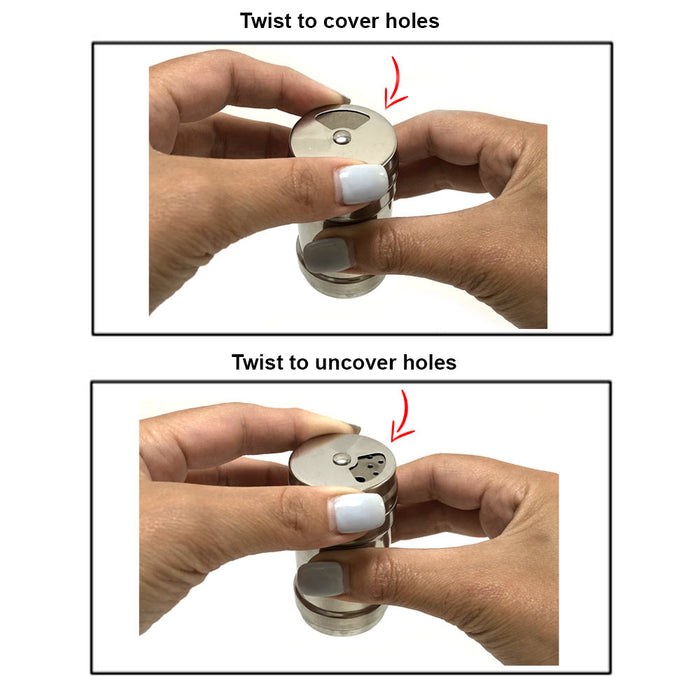 2 Pc Salt and Pepper Shakers Set Stainless Steel Metal Shaker Spice Containers