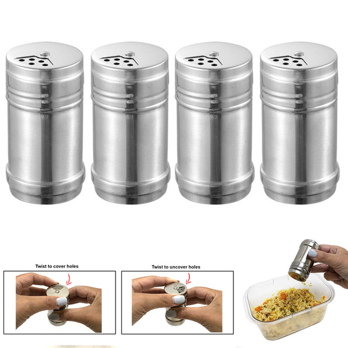4 Pc Metal Salt and Pepper Shakers Stainless Steel Shaker Set Spice Containers