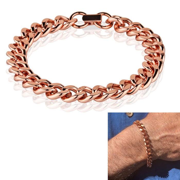 Mens Pure Copper Cuban Heavy Link Bracelet Pain Relief Arthritis Wide Link 8.5"