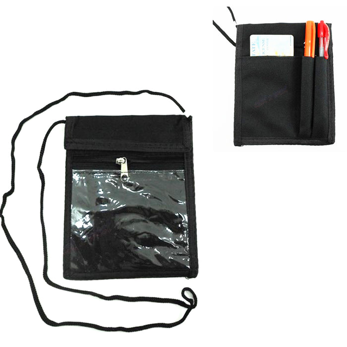 4 Badge Holder Caddy Neck Pouch Holders Passport ID Travel Neck Wallet Black