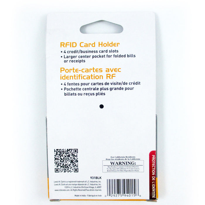 Lewis N Clark Mens ID Card Holder Leather RFID Blocking Slim Wallet Security New