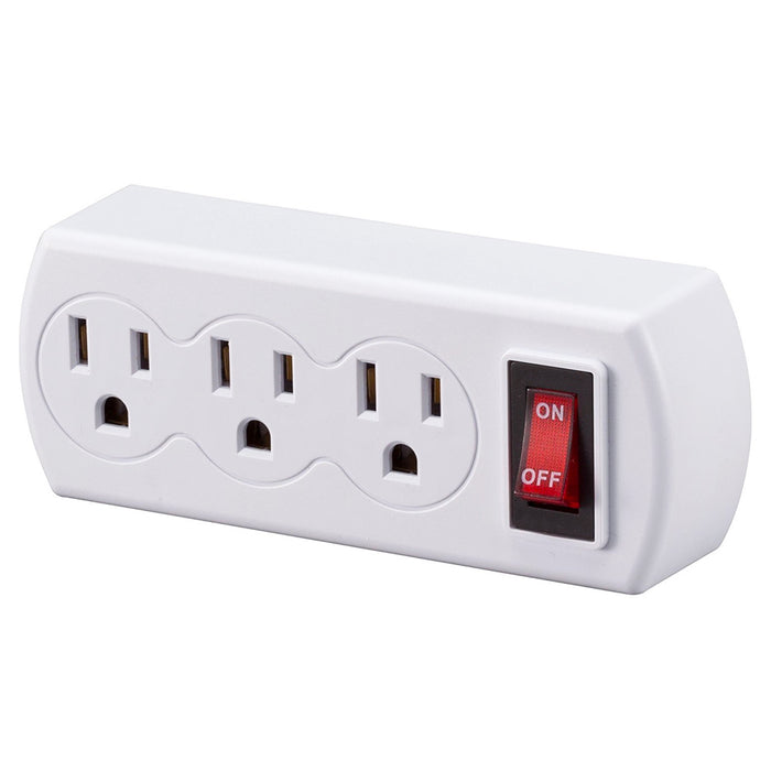 Triple Plug Outlet Adapter On/Off Switch Grounded Wall Tap Home Office White UL