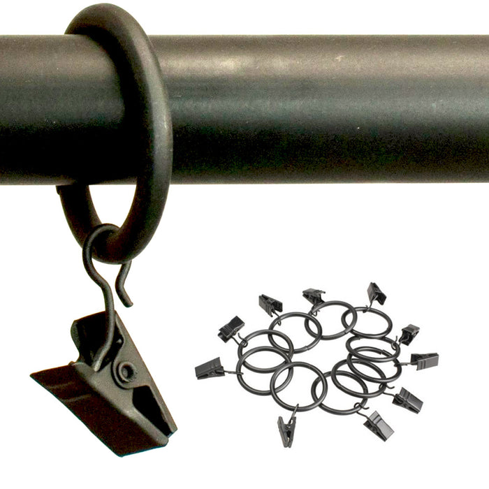 16 Metal Curtain Drapery Ring Clip 1 Inner Diameter Fit Up To .75 Rod Black