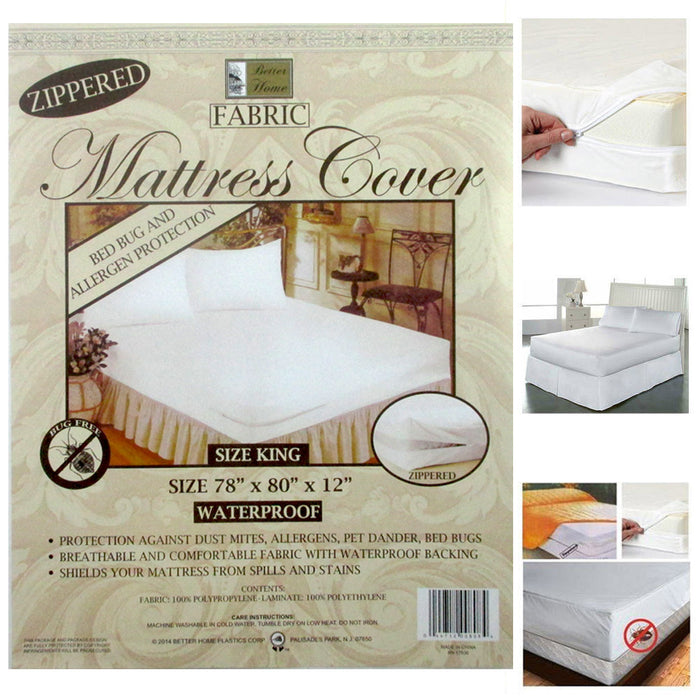 King Size Fabric Zippered Mattress Cover Waterproof Bed Bug Dust Mite Protector