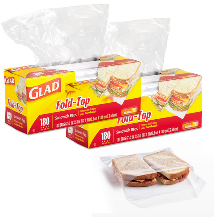 360 Pc Glad Fold Top Sandwich Bags Snacks School Lunch Travel Camp Storage New !