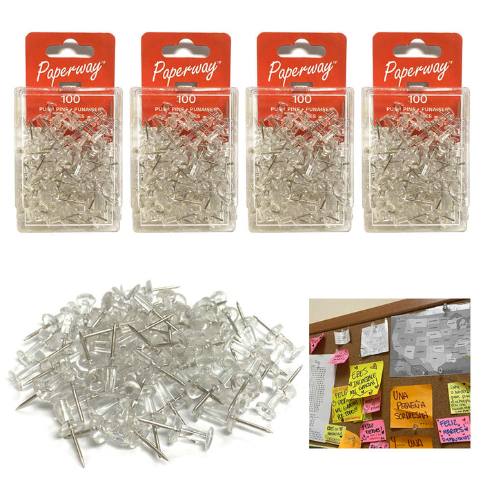 400 PCS Push Pin Thumb Tack Clear Office School Board Home Cork Board Pushpins