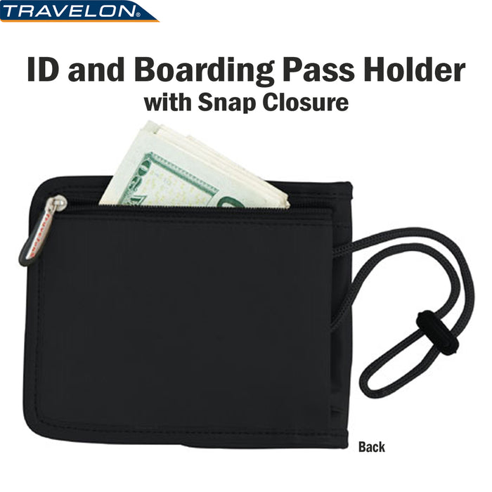 Travelon ID Boarding Pass Holder Snap Closure Secure Passport Travel Wallet Neck