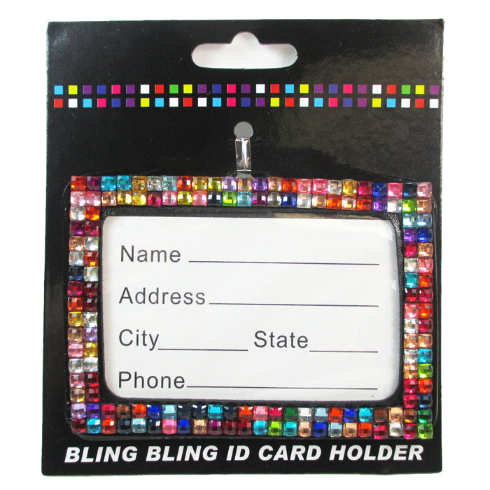 2 x Rhinestone Horizontal ID Card Holders Badge Lanyard Color Case Name Tag Gift