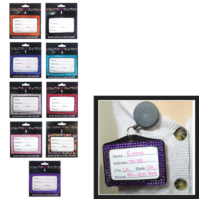 10X Rhinestone Horizontal ID Card Holders Badge Lanyard Color Case Name Tag Gift