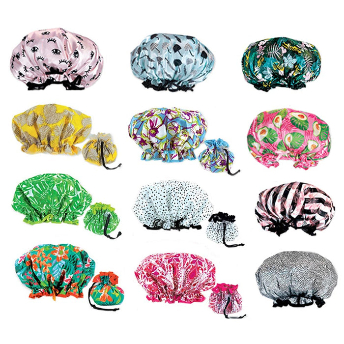 12 PC Reusable Shower Cap Elastic Band Waterproof Fashion Designed For All Hair