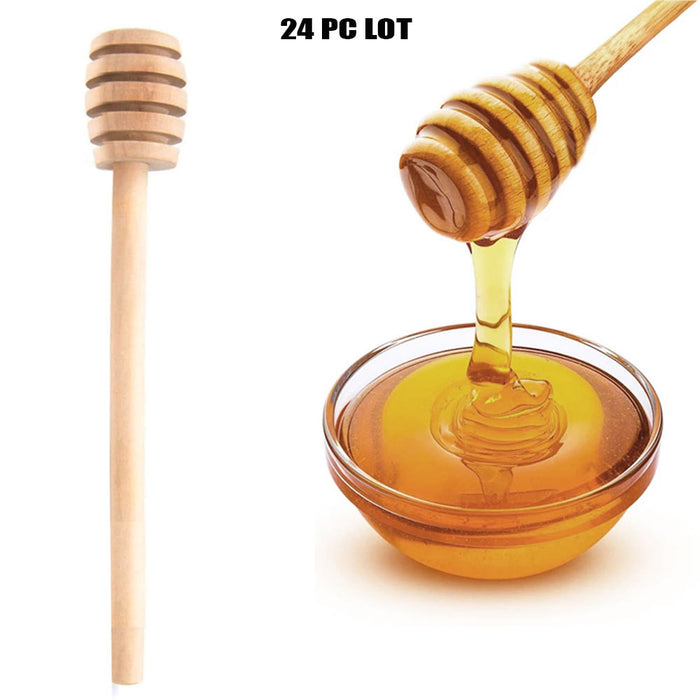 24 PC Wooden Honey Dipper Stick Mixing Stirrer Honeycomb Jar Drizzle Honey Spoon