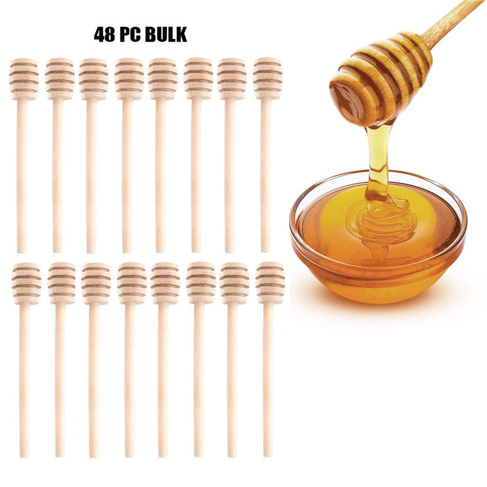 48 PC Wooden Honey Dipper Stick Mixing Stirrer Honeycomb Jar Drizzle Honey Spoon