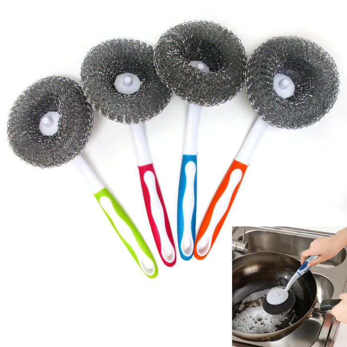4 PC Stainless Steel Pan Brush Skillet Cleaner Wire Metal Sponge Pot Scrubber