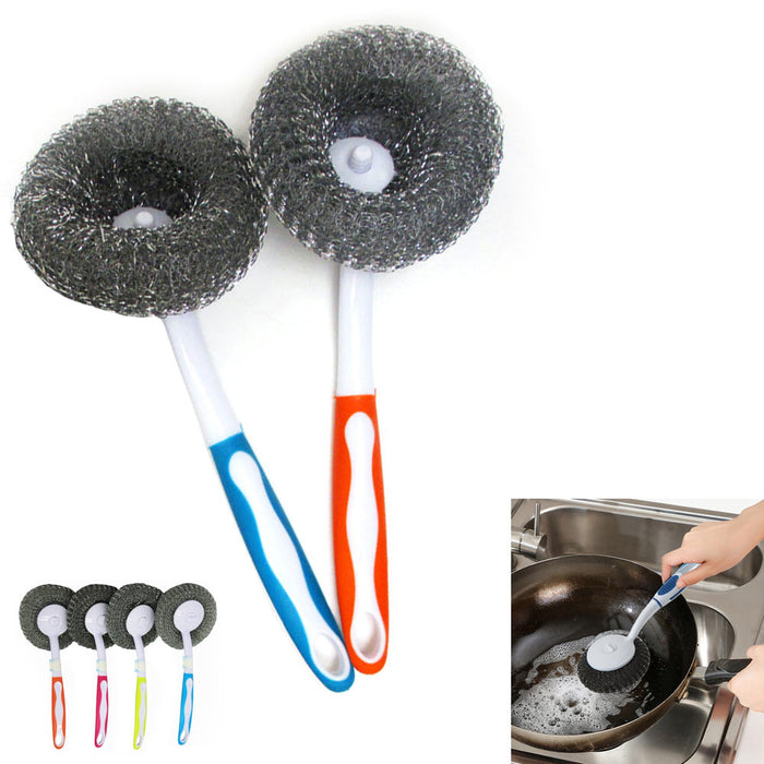 2 Pack Stainless Steel Pan Brush Wire Metal Sponge Scrubber Cleaner Holder 10"
