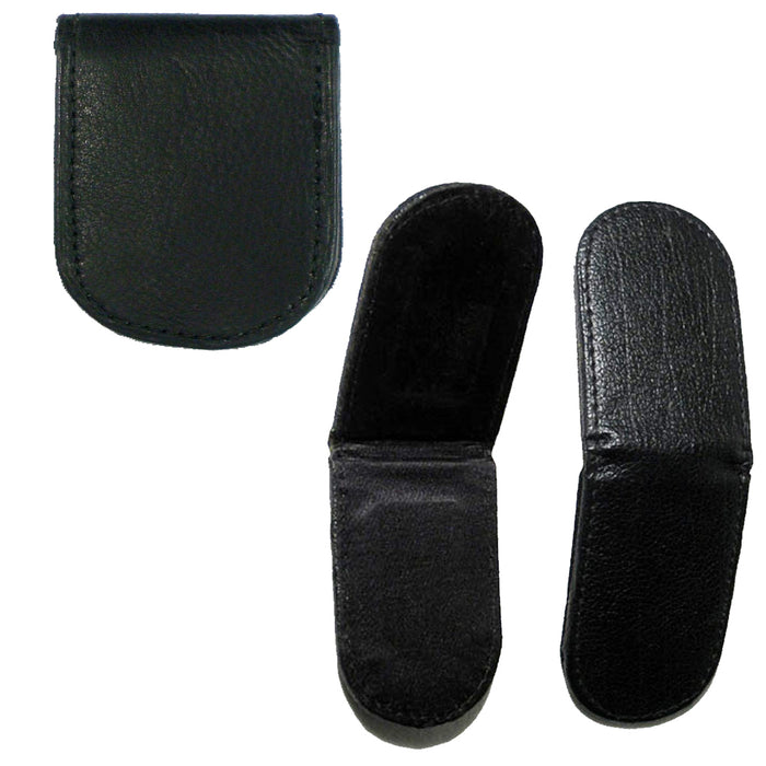 MENS BLACK LEATHER MONEY CLIP MAGNETIC THIN WALLET HOLDER ID CREDIT CARD NEW !